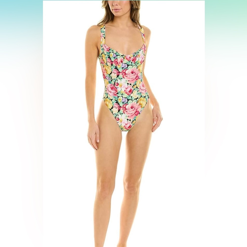 WeWoreWhat Ruched Cup Vintage Style Roses Floral One Piece Swimsuit